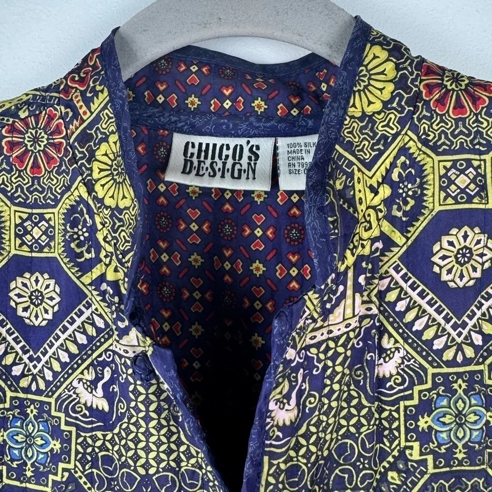 Vintage Chico’s Design Quilted Silk Mandarin Collar Jacket Blazer, Size 0